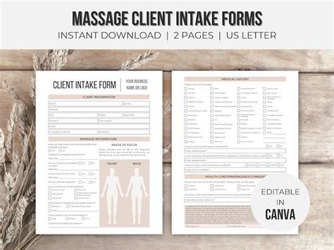 Massage Client Intake And Consent Forms Editable Massage Etsy