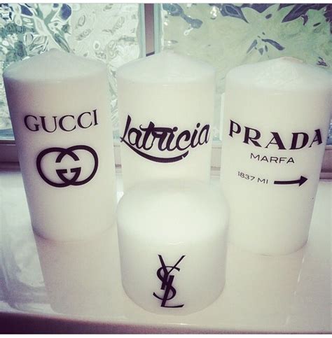 Prada is known for its combination of simplicity and functionality in the products, whereas gucci is more popular for its 'chik' designs. Gucci Prada YSL | Custom candles, Designer candles ...