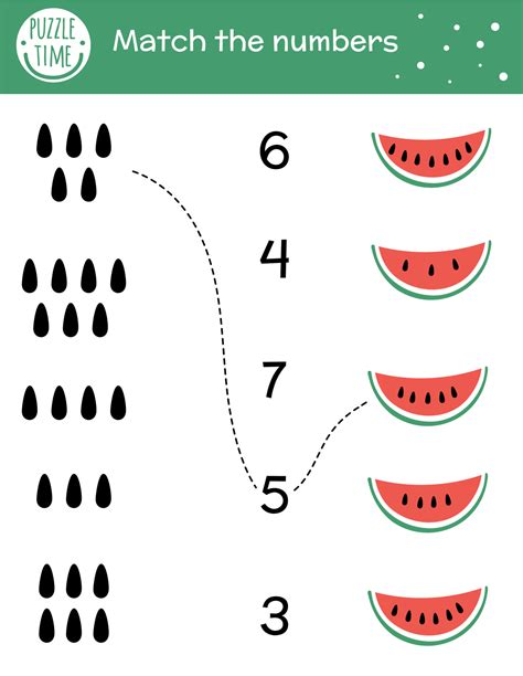 Matching Game With Watermelon Slice And Seeds Summer Math Activity For