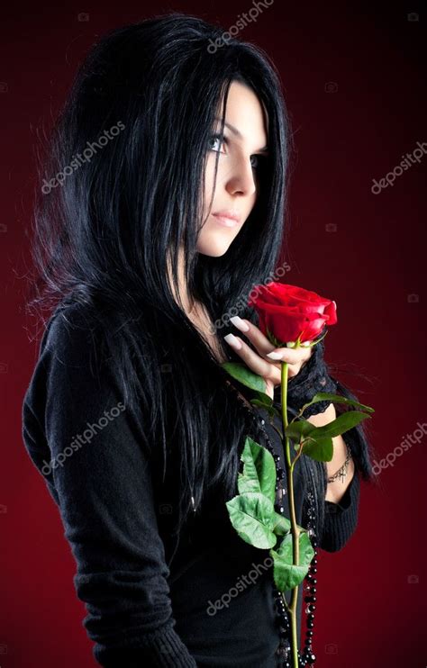 Goth Woman With Red Rose — Stock Photo © Chaoss 3071448