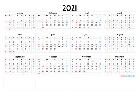 12 Month Calendar Printable 2021 6 Templates