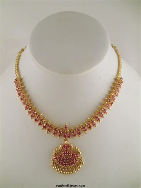 1 Gram Gold Ruby Necklace Design South India Jewels
