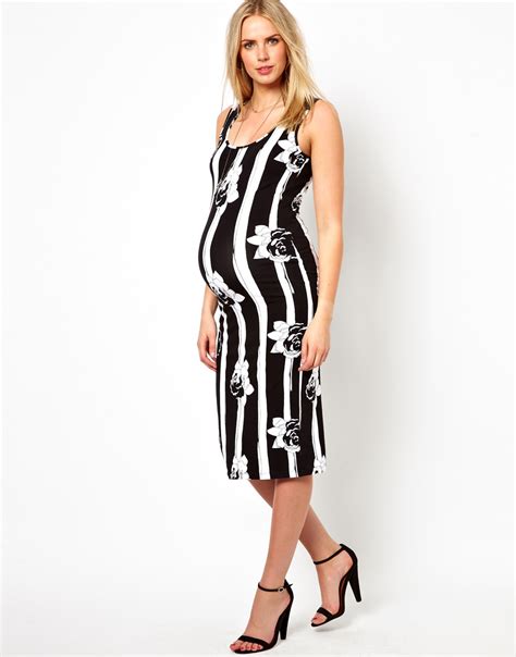 Lyst Asos Asos Maternity Bodyconscious Dress In Monochrome Stripe