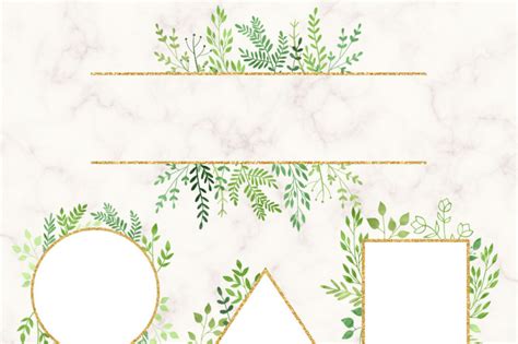 Watercolor Floral Frames Clip Art Green And Gold By
