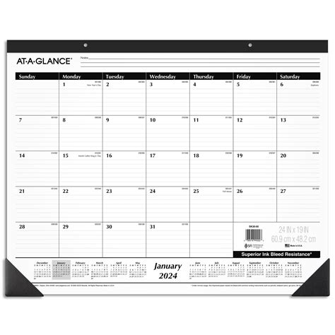 2024 At A Glance 24 X 19 Monthly Desk Pad Calendar Whiteblack Sk30