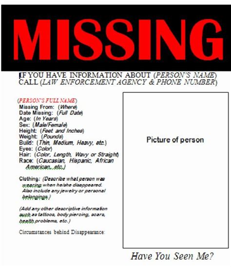 Missing Person Flyer Template Lovely 21 Free Missing Poster Word Excel
