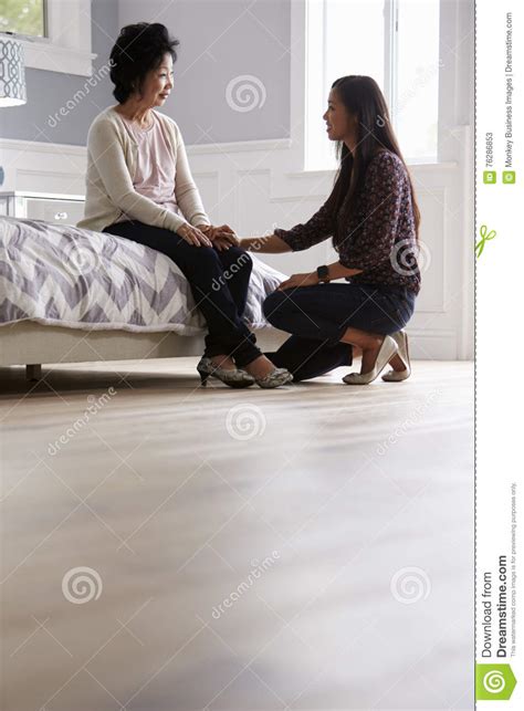 Adult Daughter Talking To Depressed Mother At Home Stock Image Image