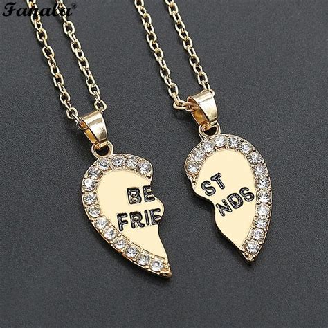 Rhinestone Unisex Letters Friend Best New 2 Heart Friendship Pendants Necklace In Pendant
