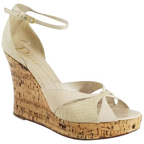 Christian Dior Beige Cork Wedges With Ankle Straps 42 For Sale At