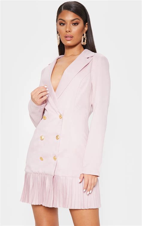 dusty pink pleated hem button detail blazer dress prettylittlething ie