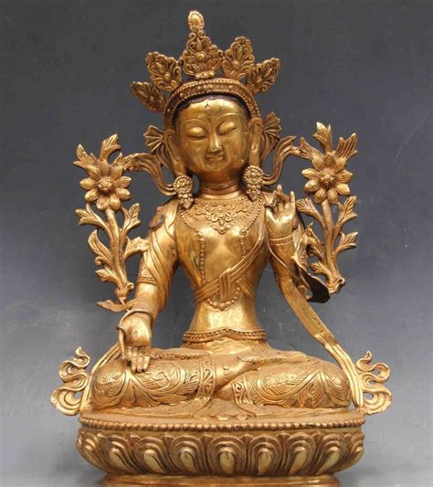 Free Shipping Chinese Folk Copper Bronze Gilt White Tara Kwan Yin Guan Yin Bodhisattva Statue