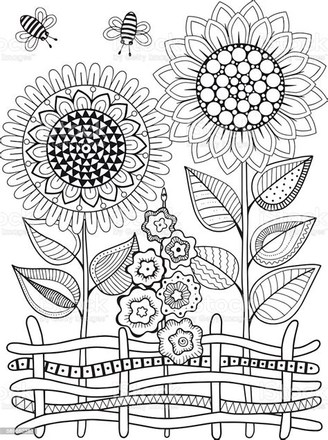 Free printable abstract coloring sheets spectacular mandala pages. Vector Doodle Sunflowers Coloring Book For Adult Summer ...