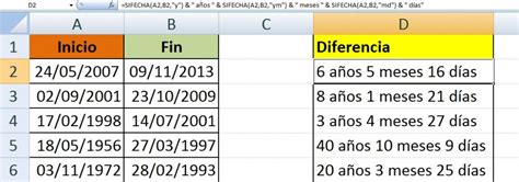 Como Calcular A Os Meses Y D As Entre Dos Fechas En Excel Fecha