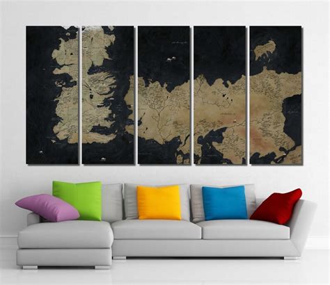 Framed Game Of Thrones Map Gaming Art Prints Wall Canvas Art Etsy