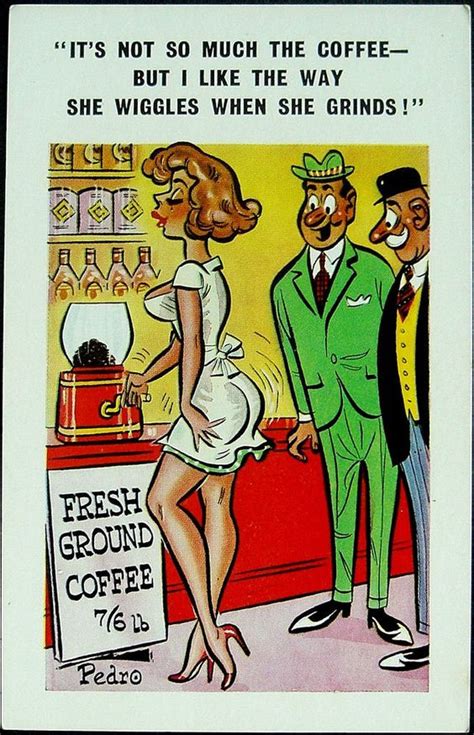 Pedro Comic Saucy Postcard Sexy Lady In Coffee Shop Unposted No Postcards