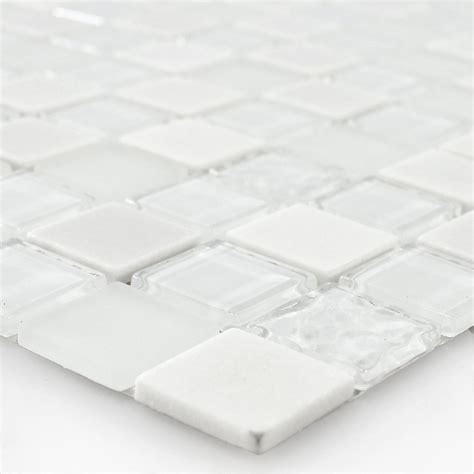 Add a splash of color and intrigue to your floors with these peel and stick tiles. Self Adhesive Natural Stone Glass Mosaic Tiles White - TM33433