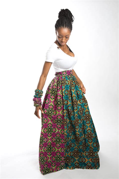 African Maxi Skirt With High Waist And Mixed Ankara Print Etsy