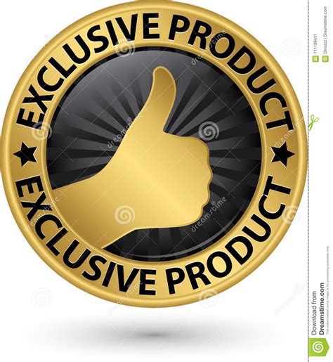 Exclusive Product Golden Sign With Thumb Up Vector Illustration Stock
