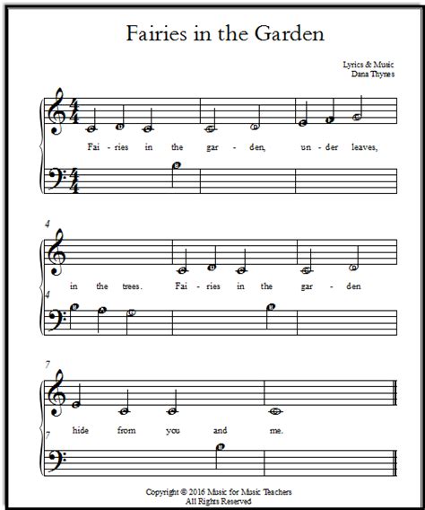 Click on the links below for the free sheet music for the corresponding songs. Free Piano Sheets for Beginners, Fairies in the Garden