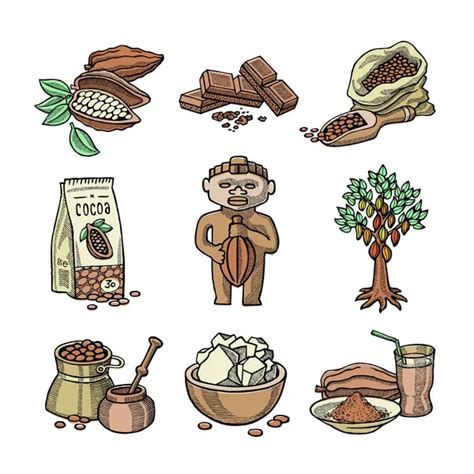 Vector Cocoa Products Plantation Handdrawn Sketch Icons Chocolate Cacao