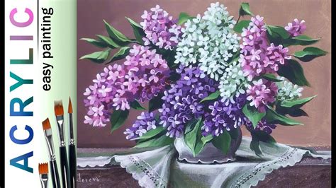 Lilac Flowers Bouquet How To Paint Still Life🎨acrylic Tutorial Demo