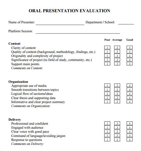 Free 7 Sample Presentation Evaluations In Pdf