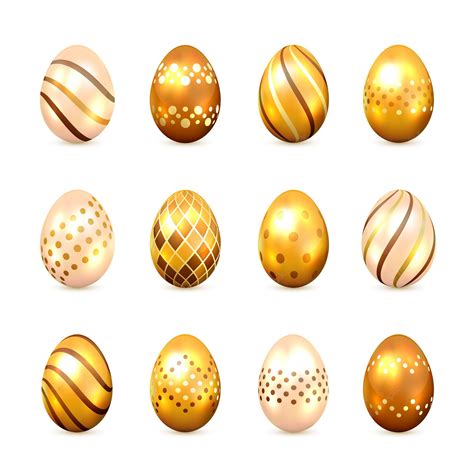 Premium Vector Set Of Golden Easter Eggs With Decorative Patterns