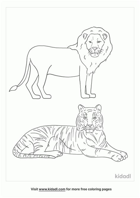 Lion And Tiger Coloring Page Free Mammals Coloring Page Kidadl