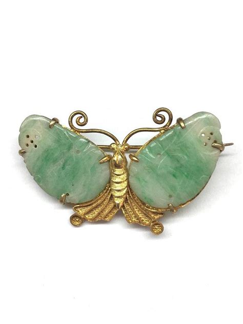 Antique Jade Butterfly Brooch Antique Jade Gold Plated Etsy Canada