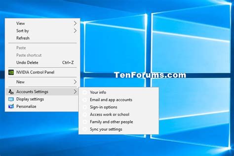 Add Accounts Settings Context Menu In Windows 10 Tutorials