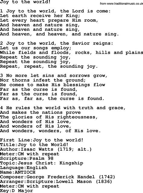 Presbyterian Hymn Joy To The World Lyrics And Pdf