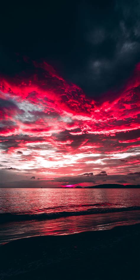 Download Wallpaper 1080x2160 Sea Sunset Red Clouds Nature Honor 7x