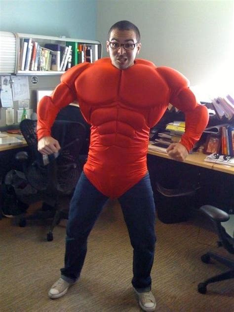 Being careful not to catch the back of the shirt, and not to let the shirt bunch as you go, use your zipper foot to get as close as you can to the muscle area. Hero red | Muscle suit | Cosplay costumes, Character ...
