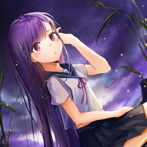 Download Wallpaper 1280x1280 Girl Sailor Suit Anime Purple Ipad