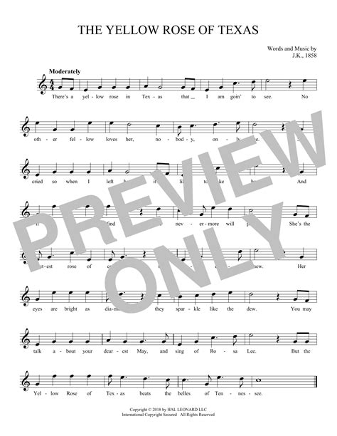 j k 1858 the yellow rose of texas sheet music notes download printable pdf score 491648
