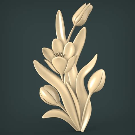 Bas Relief Flower Tulip 3d Stl Model For Cnc And 3d Printer 1898