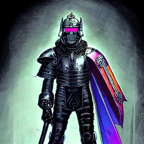 Krea A Cyberpunk Paladin In Very Heavy Silver Armor Wearing A