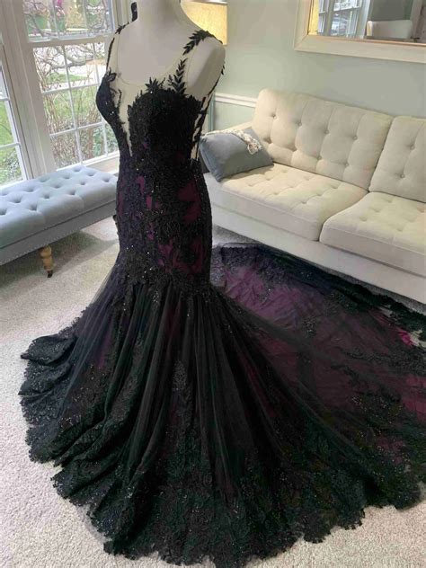 Trumpet Black Wedding Dress With Illusion Back By Brides Tailor