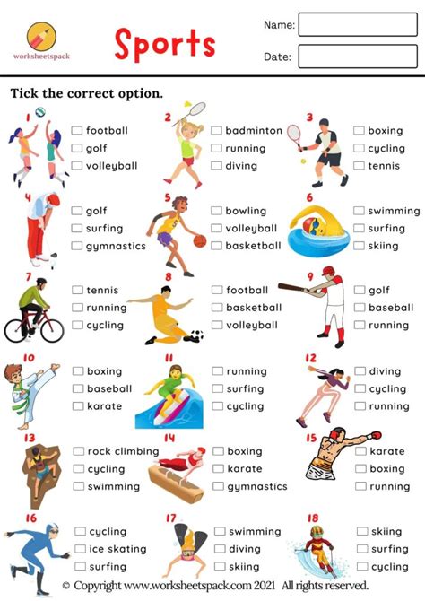 Guess The Sport Esl Sports Vocabulary Quiz Worksheetspack