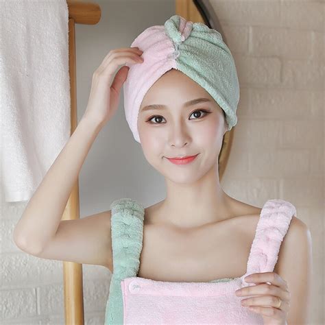 Hair Drying Cap Coral Fleece Double Color Matching Soft Thickening Dry