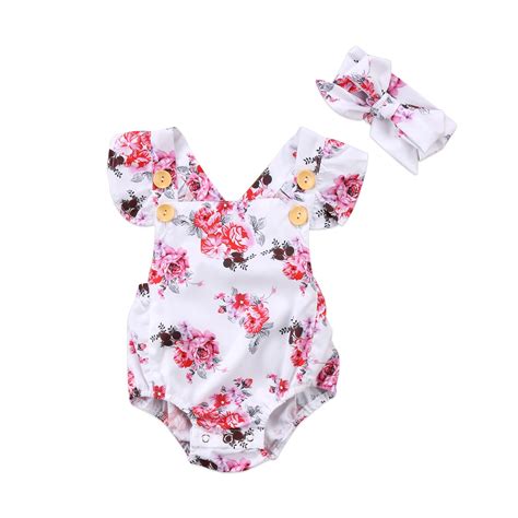 Infant Girls Flower Print Casual Daily Bodysuits Newborn Toddler Baby