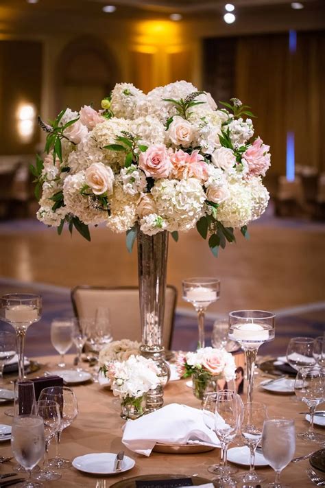 Peach Ivory Green Floral Centerpieces Ballroom Wedding