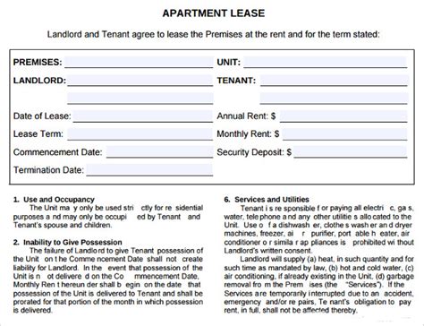 sample apartment lease agreements sample templates