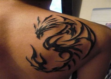 Cool Side Back 3d Dragon Tribal Tattoo Men Pictures