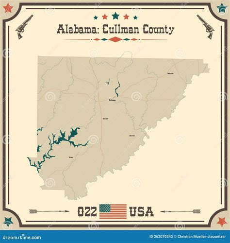 Vintage Map Of Cullman County In Alabama Usa Stock Vector