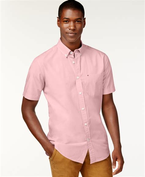 Tommy Hilfiger Cotton Maxwell Short Sleeve Button Down Shirt In Pink