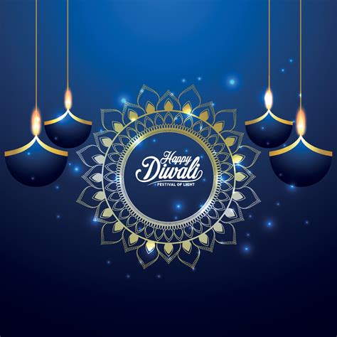 Happy Diwali Invitation Greeting Card With Vector Illustration On Blue