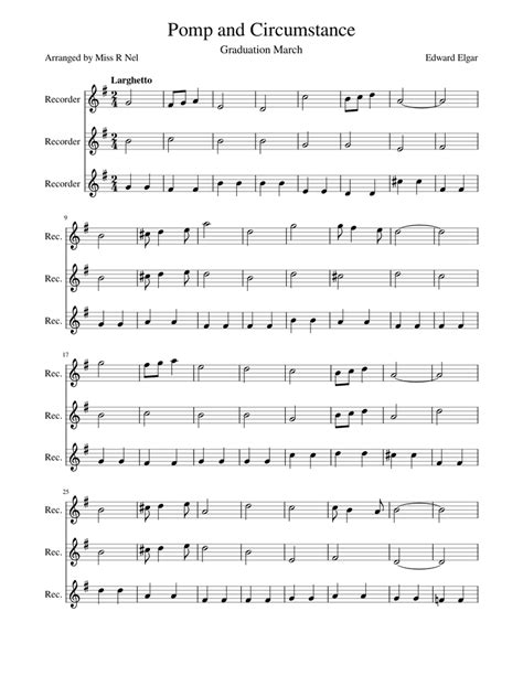 Pomp And Circumstance Sheet Music For Recorder Woodwind Ensemble