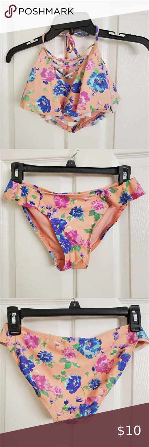 Juniors Floral Peach Bathing Suit Bikini Peach Bathing Suit Bathing