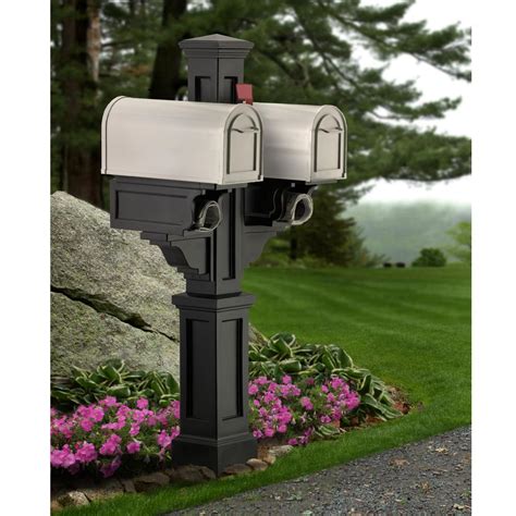 Mayne Rockport Plastic Double Mailbox Post Black 581100300 The Home